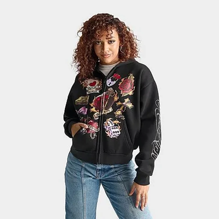 Hoodrich Women's Axel Full-Zip Fleece Hoodie in Washed Black Size: XS