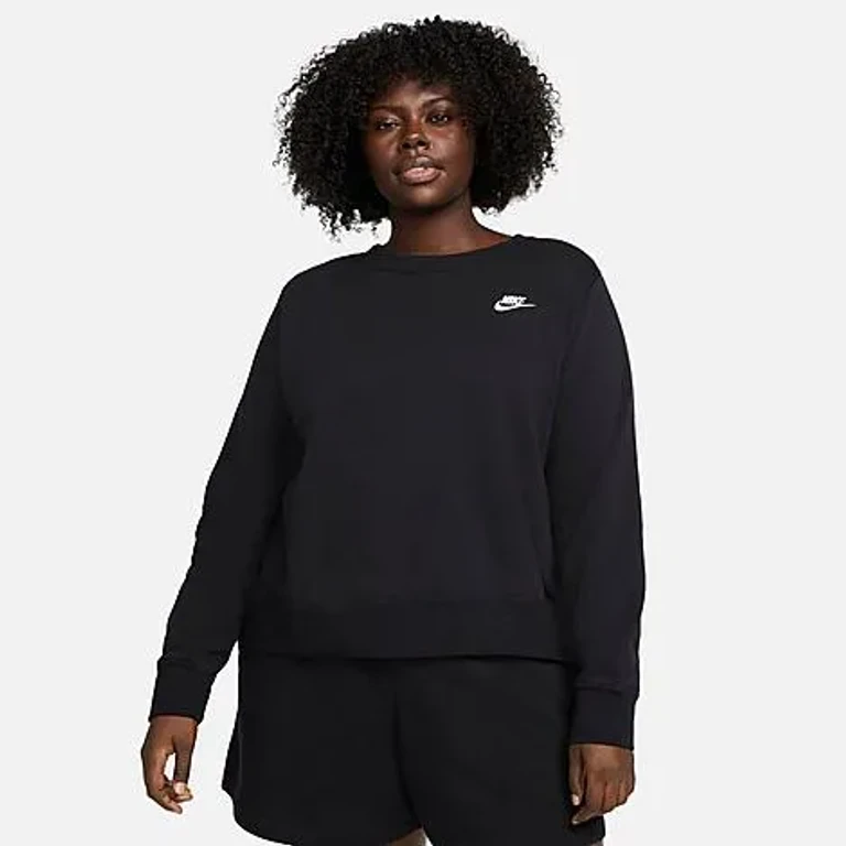 Women's Sportswear Club Fleece Crewneck Sweatshirt (Plus Size) in Black/White Size: 1X