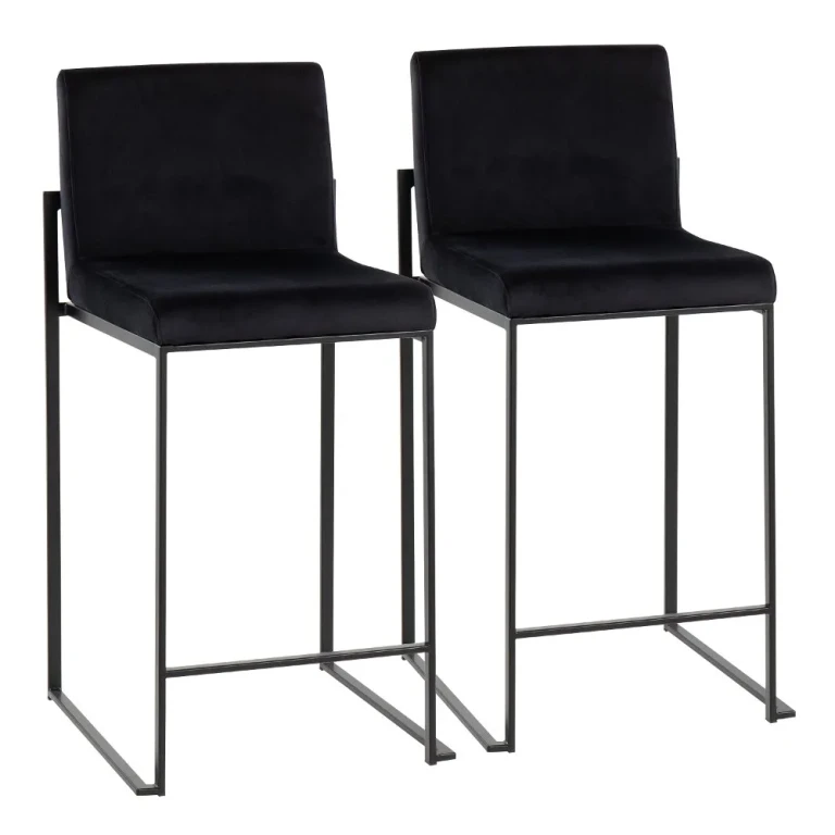 Fuji Black Velvet Counter Height Stool, Set of 2