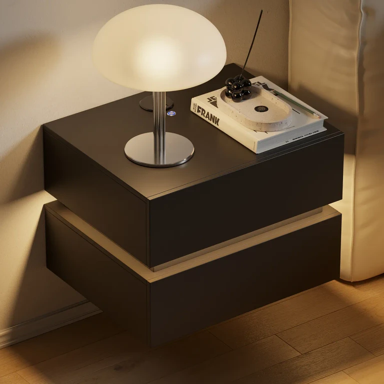 Floating Smart LED Nightstand Wireless Charging Station Bedside Table with Light White