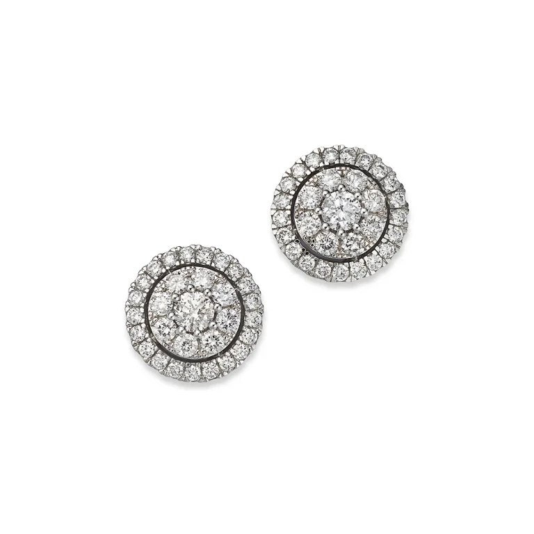 Diamond Cluster Stud Earrings in 14K White Gold, 2.50 tcw