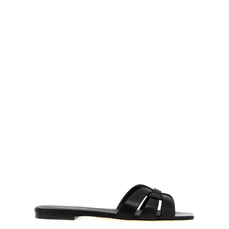 Saint Laurent Black Calfskin Slides Shoe - Women