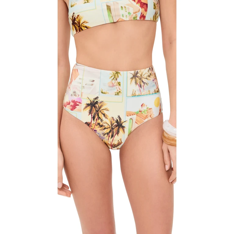 MINKPINK Dolce High Waisted Bikini Bottoms Vintage Postcards XL