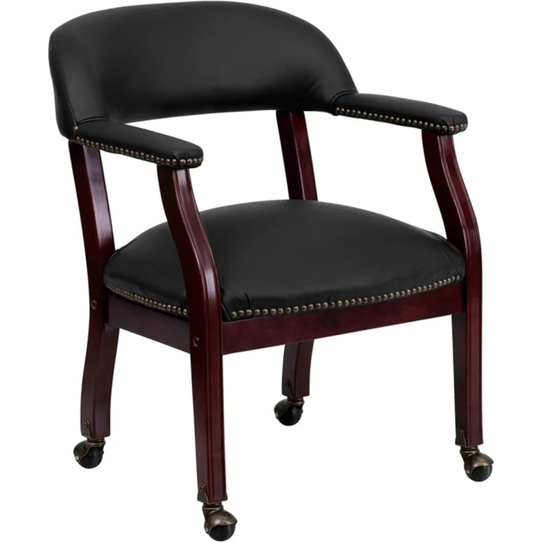 Black Leather Accent Chair with Casters