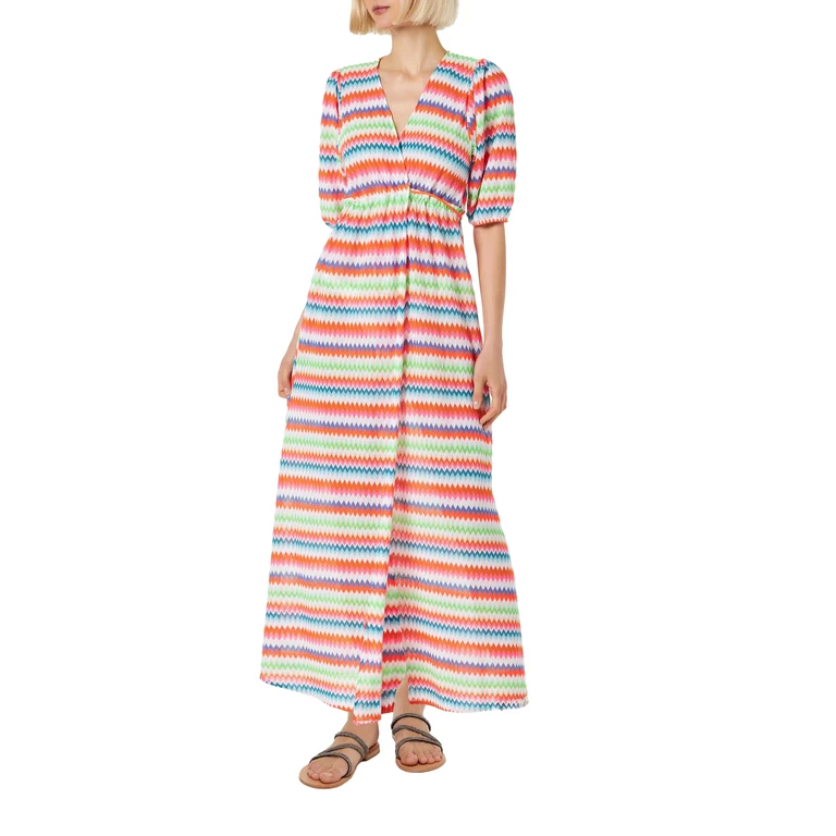 MC2 Saint Barth Chevron Raschel Knit Long Beach Dress Bliss With Striped Pattern