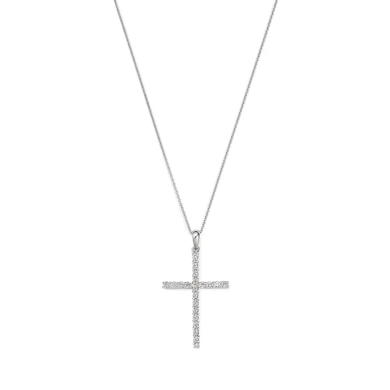 Diamond Micro-Pave Cross Pendant Necklace in 14K White Gold, 0.50 tcw