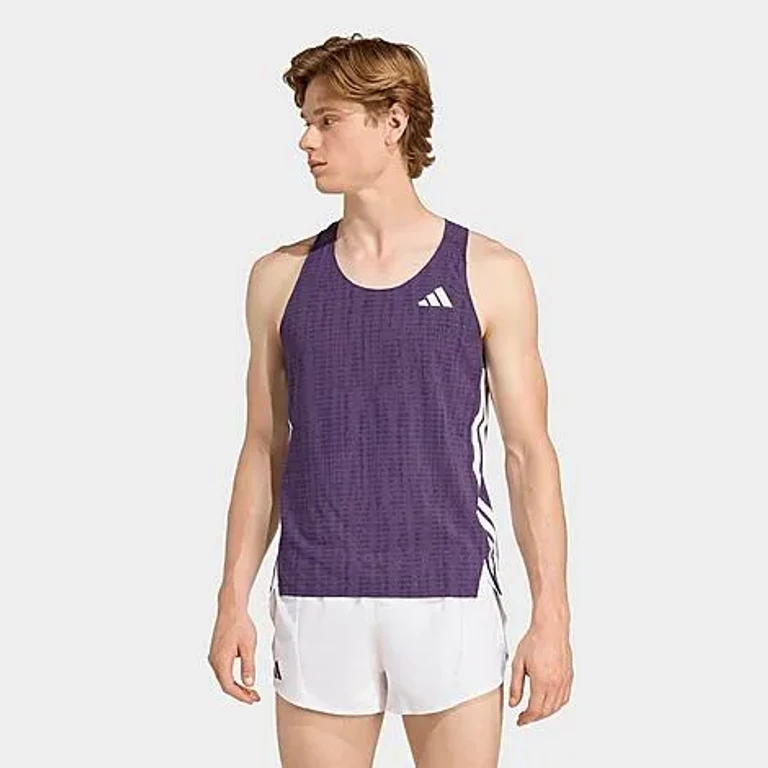 adidas Men's Adizero Running Singlet in Aurora Plum/Noble Ink Size: Small