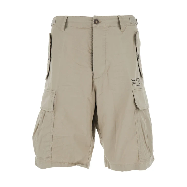 Dsquared2 Beige Bermuda Shorts With Four Patch Pockets And Wide Leg In Cotton Stretch For Men