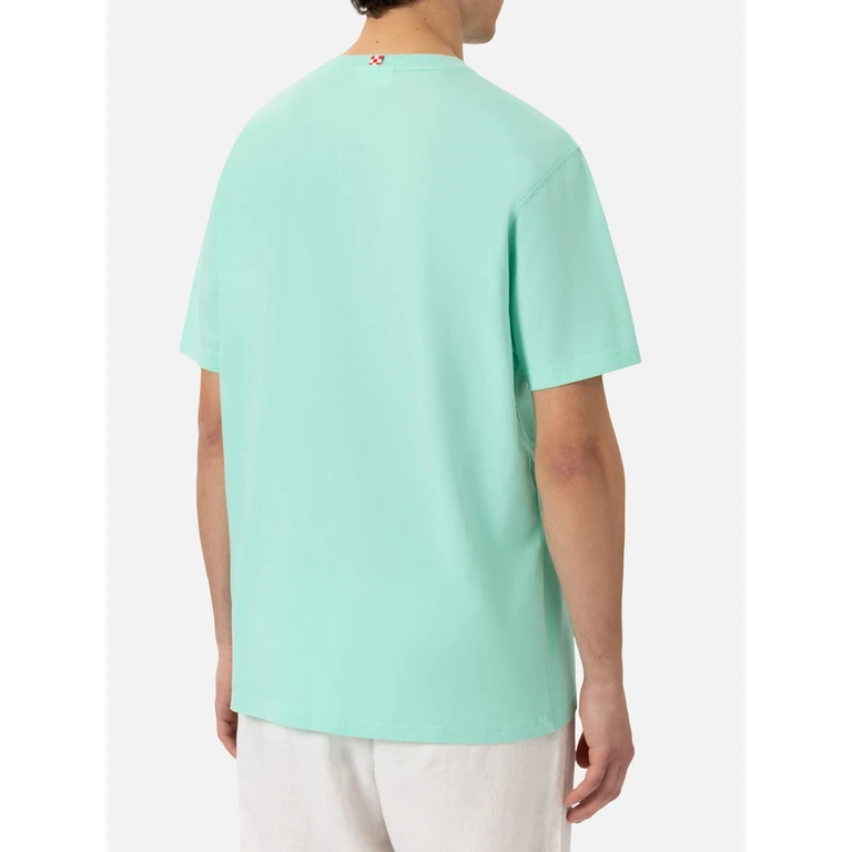 Mc2 Saint Barth Classic Fit Cotton Jersey T-Shirt Portofino With Sabato Divino Domenica Divano Embroidery Green - Men