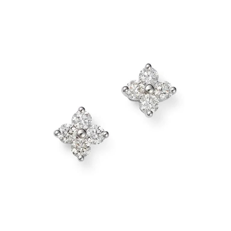 Diamond Clover Stud Earrings in 14K White Gold, 0.75 tcw
