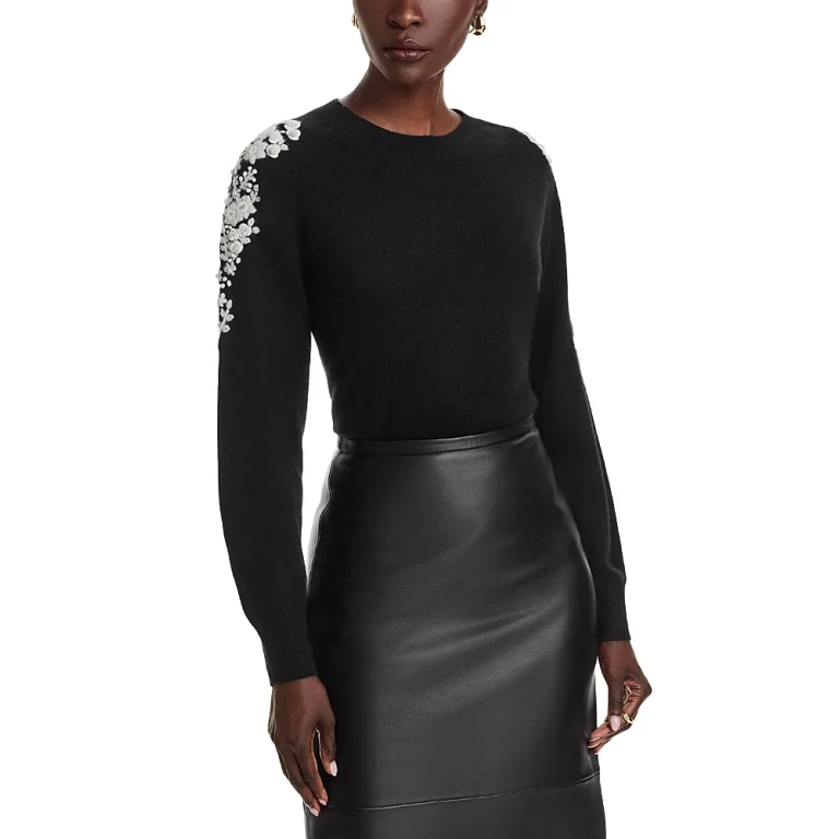 Embellished Embroidered Floral Crewneck Cashmere Sweater - Exclusive