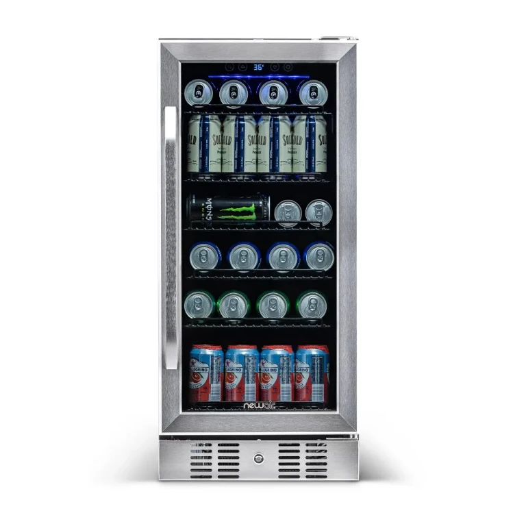 New Air 96 Can Beverage Mini Fridge - Stainless Steel