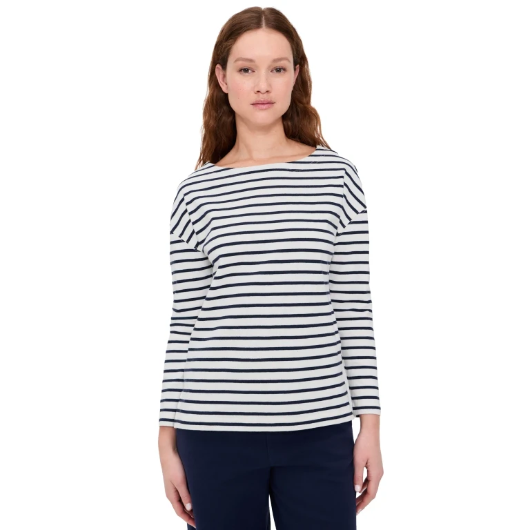 Alex Mill Avignon Boat Neck Striped Tee In Cotton Ivory/Navy S