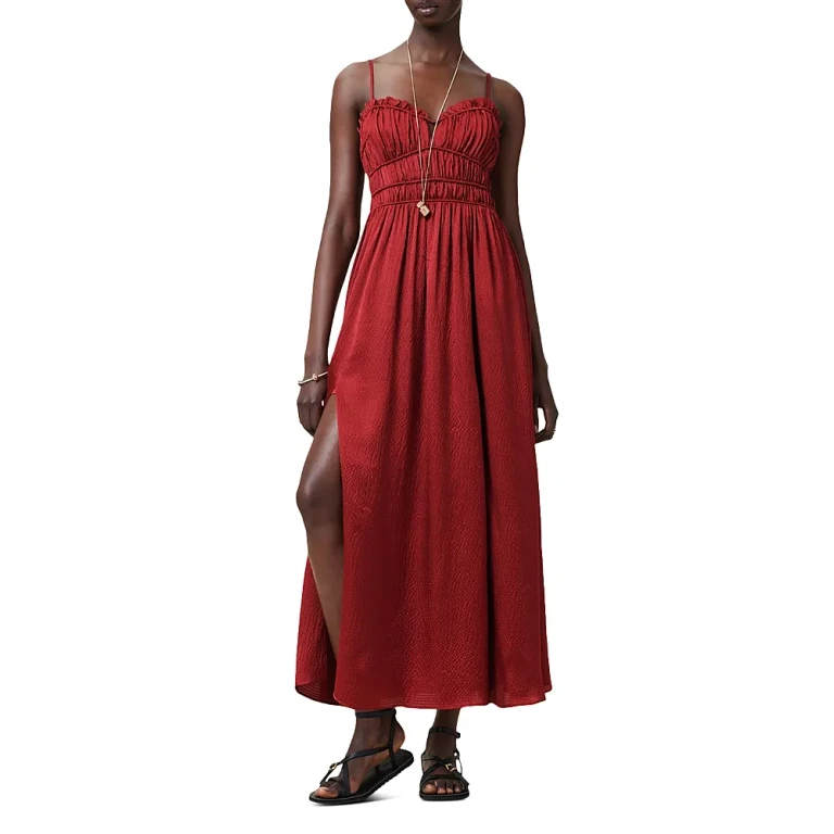 Allsaints Faelyn Picot Trim Side Slit Maxi Dress
