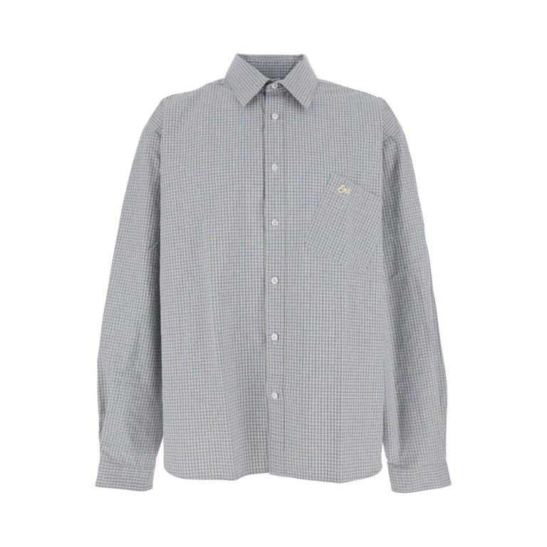 ERL Beige Shirt With Logo Embroidery On The Front And All-over Check Motif In Cotton Man