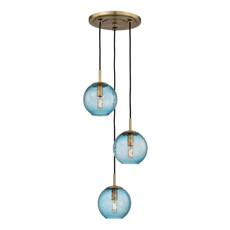Rousseau 3-Light 8" Pendant Light in Aged Brass
