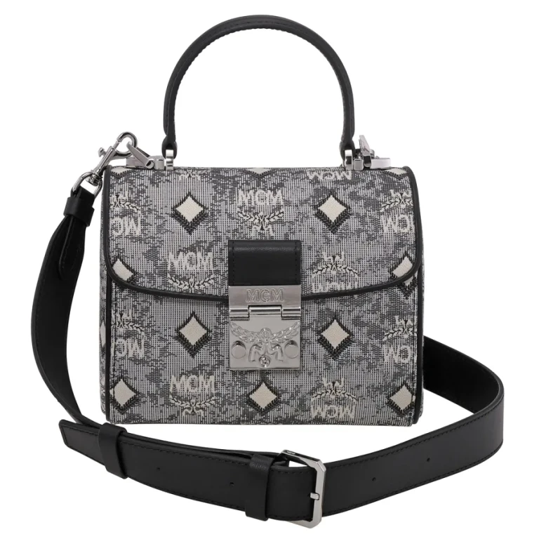 MCM Ladies Grey Satchel in Vintage Jacquard Monogram