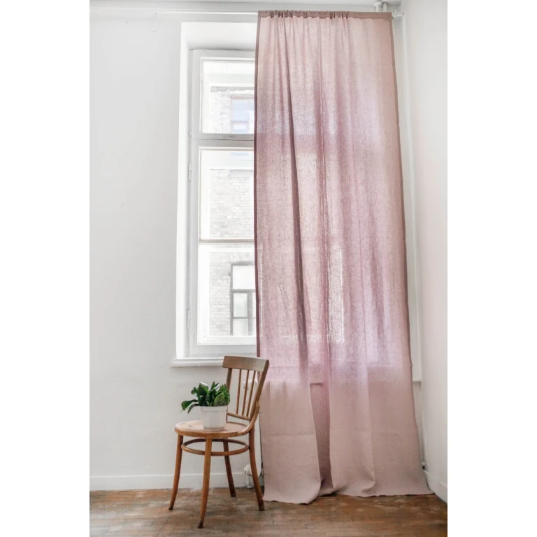 Rod pocket linen curtain - 91x100" / 230x254cm / Dusty Rose