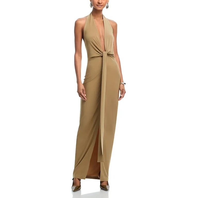 Norma Kamali Tie Front Halter Gown