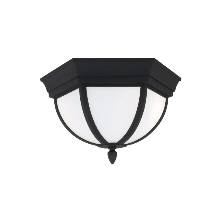 Black Two Light Outdoor Flush Mount from the Wynfield Collection