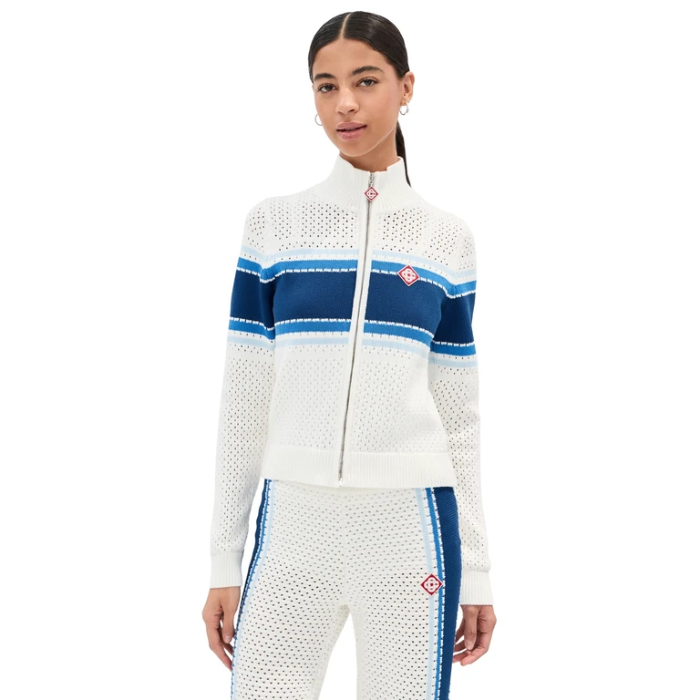 Casablanca Mesh Stripe Bomber Jacket White/ Blue M