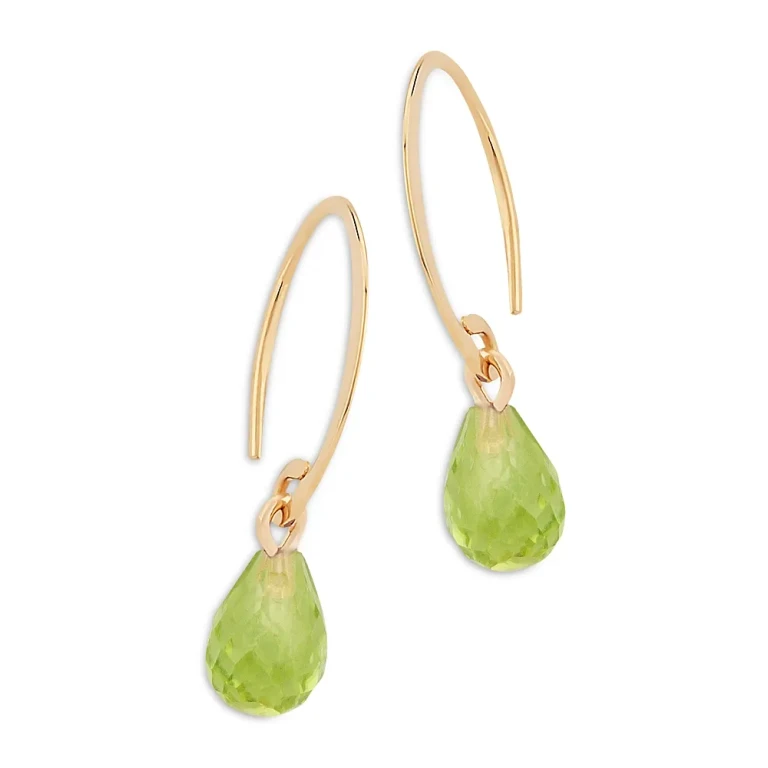 Peridot Briolette Mini Sweep Drop Earrings in 14K Yellow Gold