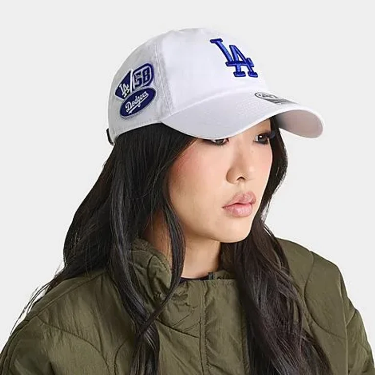 '47 Los Angeles Dodgers MLB Badges Clean Up Strapback Hat in White/Royal