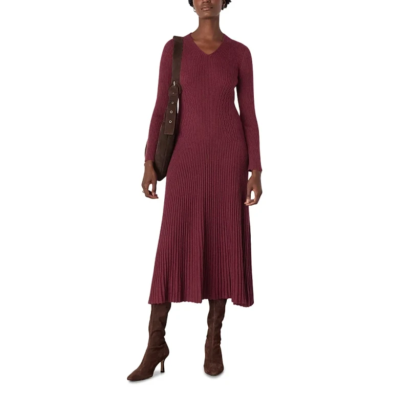 Whistles V Neck Cable Ribbed Knit Dress