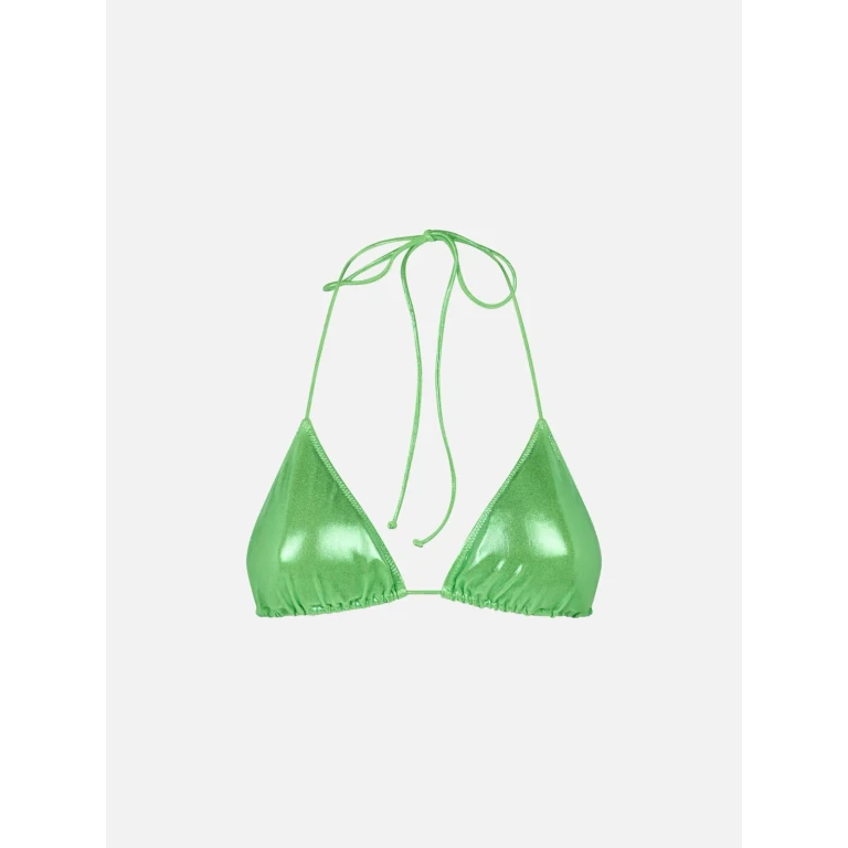 MC2 Saint Barth Leah Fluo Green Laminated Triangle Bikini Top