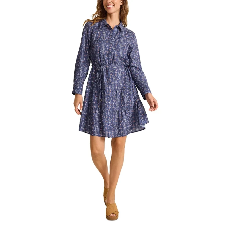 Tommy Bahama Blue Sea Floral Long Sleeve Shirt Dress