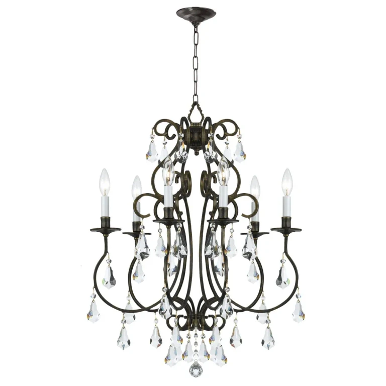 Ashton 6-Light 27" Traditional Chandelier in English Bronze with Clear Hand Cut Crystals