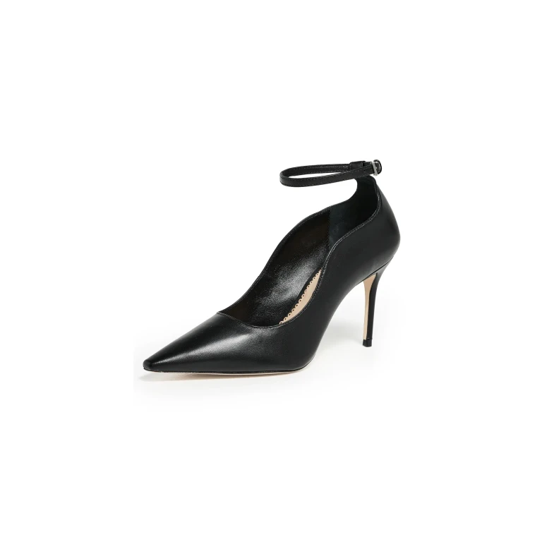 Cinq à Sept Riley Soft Curve Pointed Toe Ankle Strap Heels Black 40