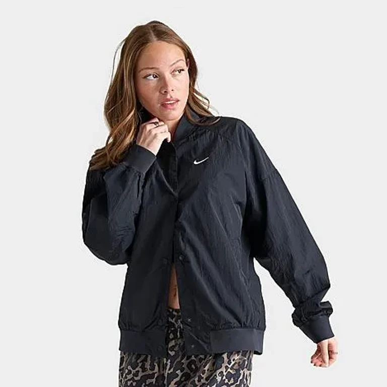 Nike Women's Sportswear Oversized Varsity Jacket in Black Size: XS