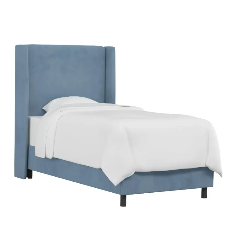Sloane Velvet Blue Curved Wingback Twin Bed - Skyline Furniture