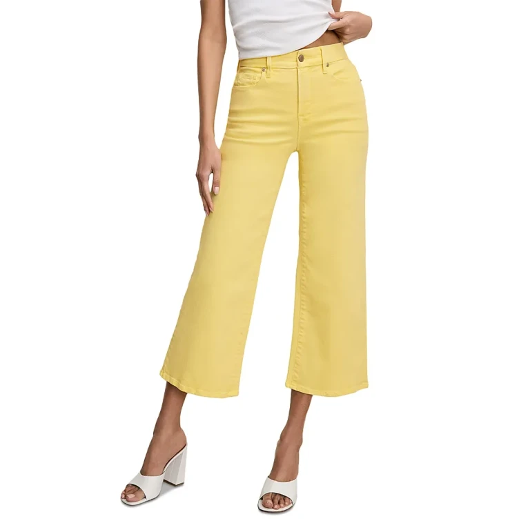Good American Good Waist Cropped Palazzo Jeans in Lemon