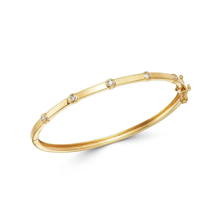 Diamond Bezel Set Bangle Bracelet in 14K Yellow Gold, 0.20 tcw