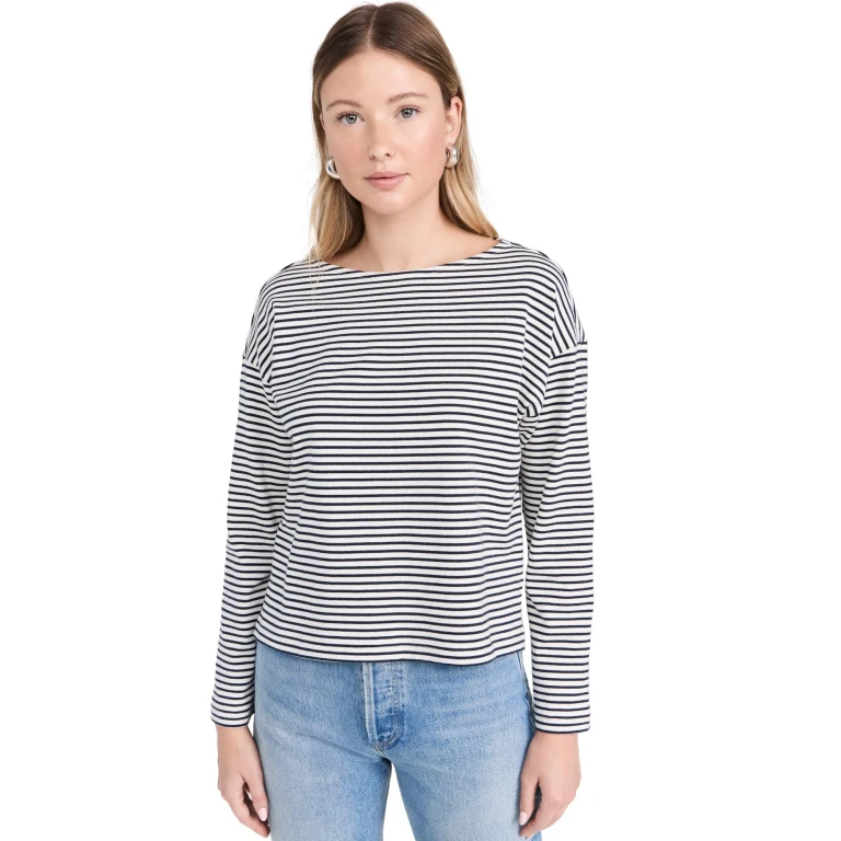 RAILS Macy Long Sleeve Tee Ivory Navy Micro Stripe XS