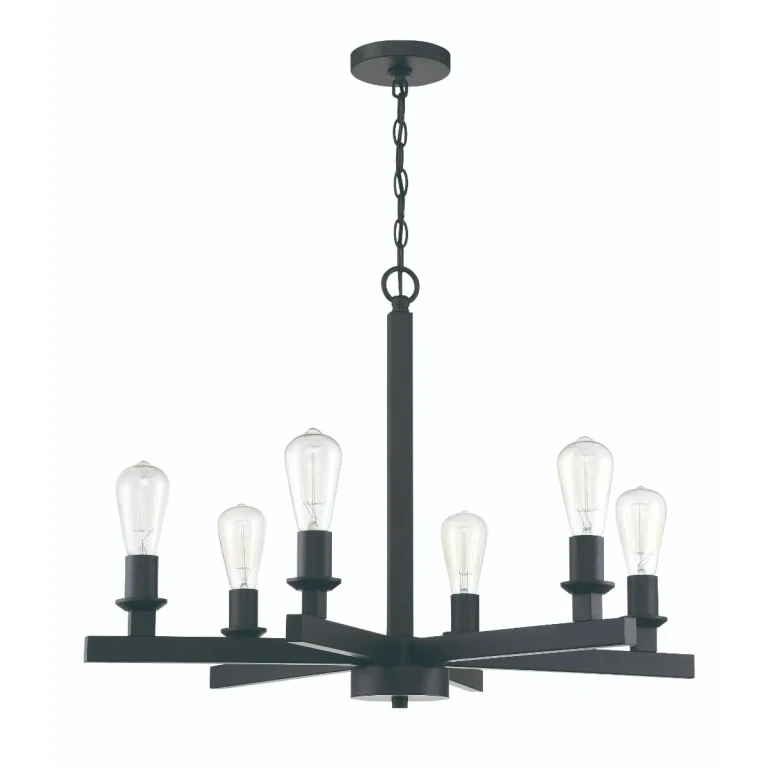 Flat Black Six Light Chandelier from the Chicago Collection