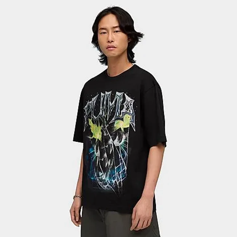 Men's Puma House of Graphics Vintage Cat T-Shirt in Puma Black Size: Small