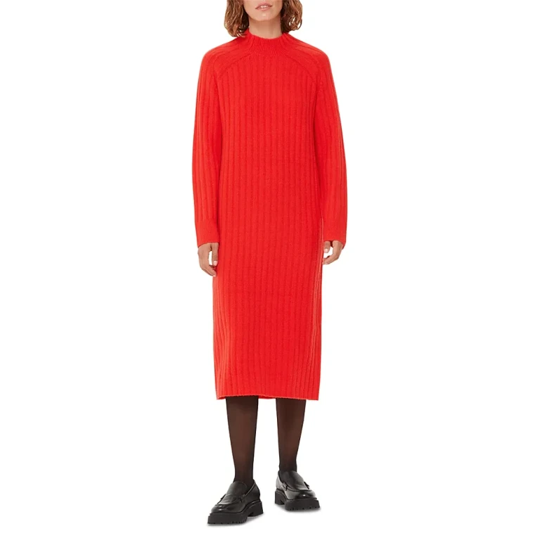 Whistles Ribbed Knit Midi Sweater Dress