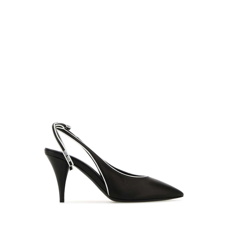 Miu Miu Black Leather Pumps Nerobianco Agnello Scarpe Con Tacco - Women