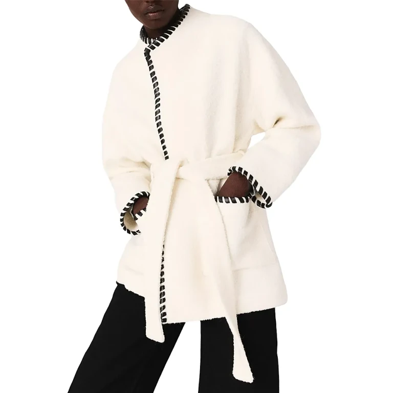 Maje Lined Coat with Contrasting Ribbon
