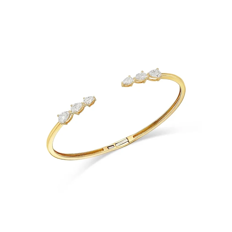 Luxe Collection Certified Lab Grown Diamond Pear Trio Bangle Bracelet in 14K Yellow Gold, 2.0 tcw
