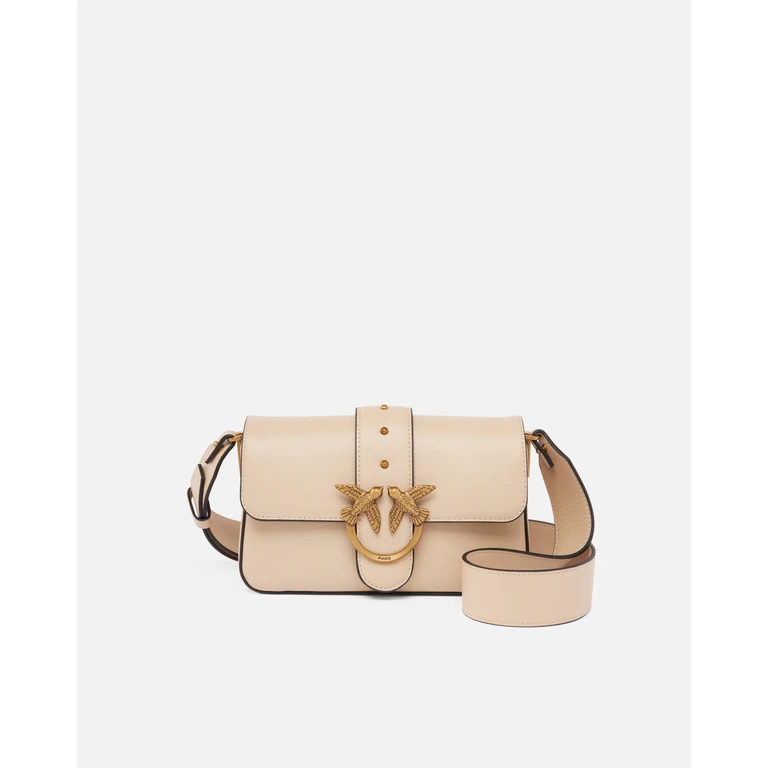 Pinko Love One Mini Slouchy Nude & Neutrals Calf Leather Bag - Women