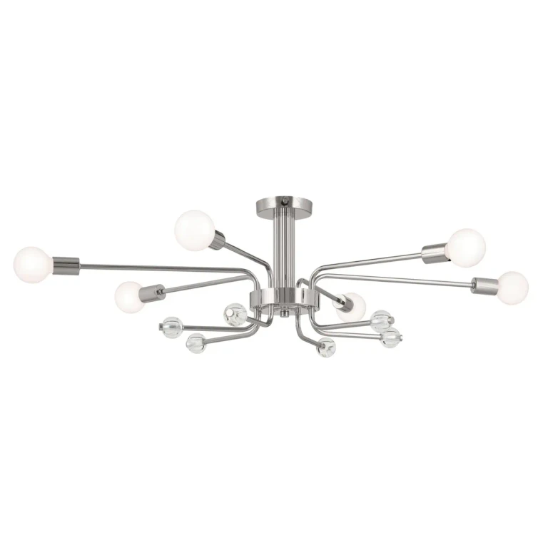 Polished Nickel Six Light Semi Flush Mount from the Ocala Collection
