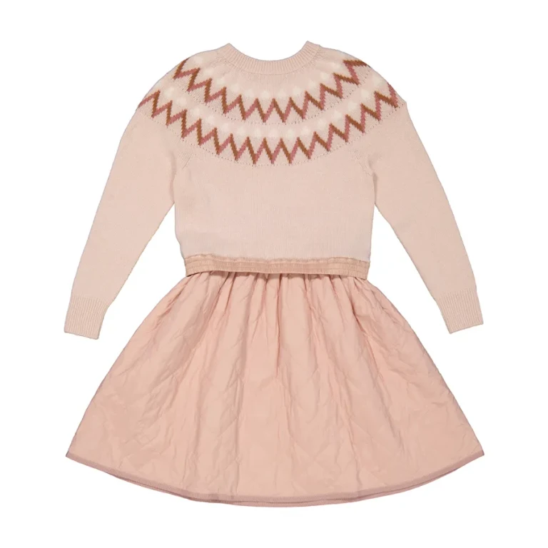 Moncler Girls Light Pink Fair Isle-knit Dress