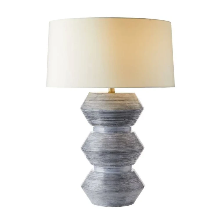 Haze Blue Reactive Glaze Antique Brass Ivory Table Lamp from the Drifter Collection