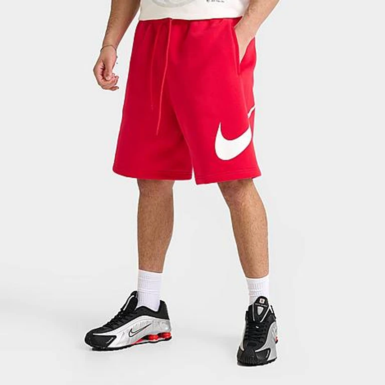 Nike Men's Club Fleece Swoosh Graphic Shorts in University Red/University Red/White Size: S Tall