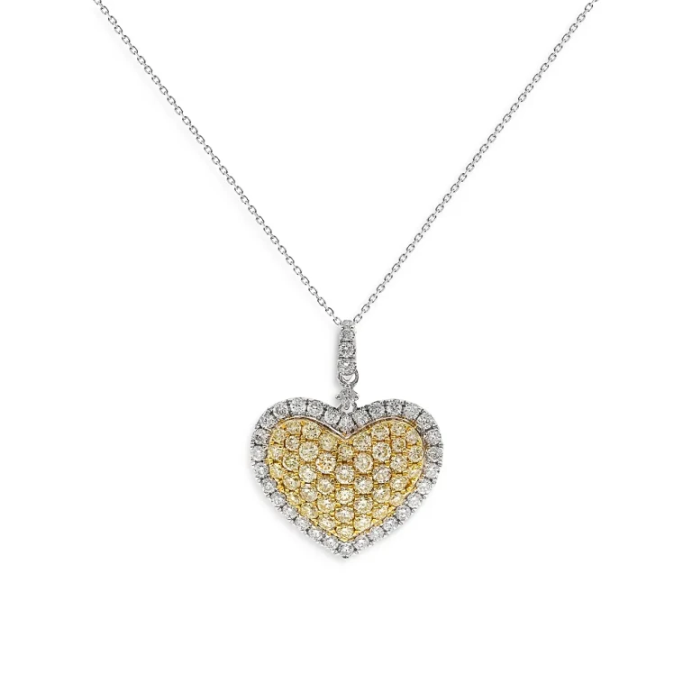 Yellow & White Diamond Heart Pendant Necklace in 14K White & Yellow Gold, X
