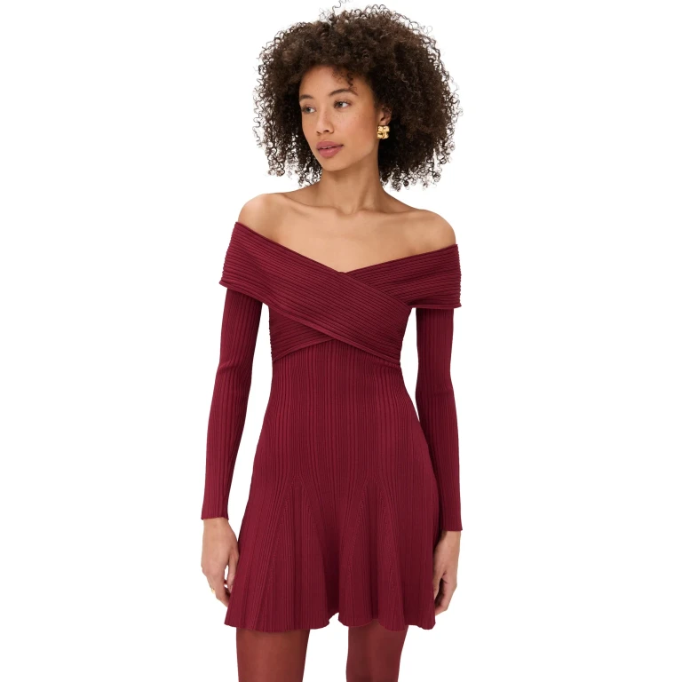 Robe courte en maille viscose bordeaux Self-Portrait